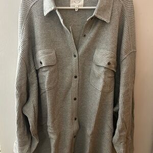 Aerie Gray Waffle Knit Cardigan